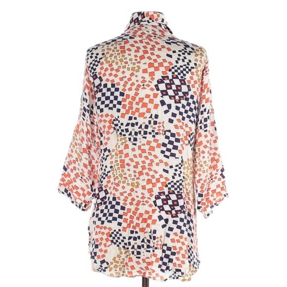 CAbi #404 Shirt Grand Prix Print Button Front Tunic Top Women's S Blue Orange - Picture 2 of 11